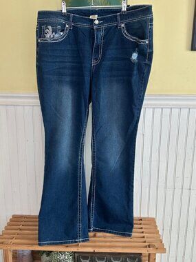 Faded Glory Bootcut Embroidered Pocket Dark Wash Denim Jeans Size 20W